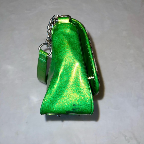 Lux de Ville Mini Gambler Lime Green Sparkle with Leopard Fur Bag - Picture 6 of 13